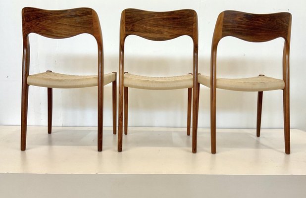 Model 71 Dining Chairs in Walnut and Paper Cord by Niels Otto Møller for J.L. Møllers, 1950s, Set of 3-OHY-1802427