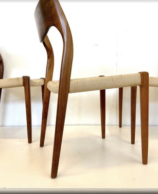 Model 71 Dining Chairs in Walnut and Paper Cord by Niels Otto Møller for J.L. Møllers, 1950s, Set of 3-OHY-1802427