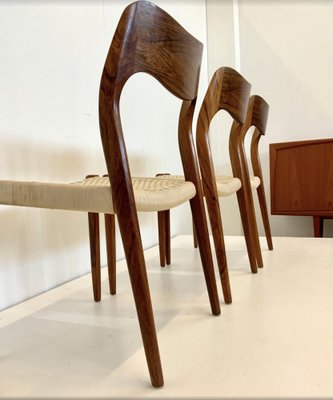 Model 71 Dining Chairs in Walnut and Paper Cord by Niels Otto Møller for J.L. Møllers, 1950s, Set of 3-OHY-1802427