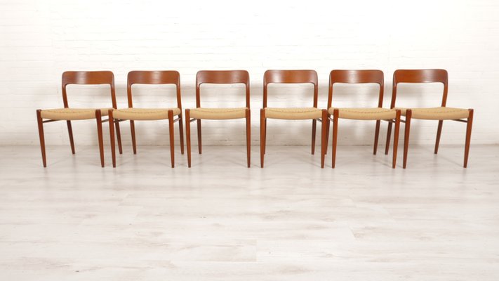 Model 75 Dining Chairs in Teak by Niels Otto Møller for J.L. Møllers, 1950s, Set of 6-HPM-2035056