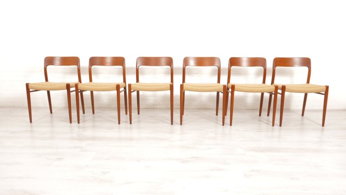 Model 75 Dining Chairs in Teak by Niels Otto Møller for J.L. Møllers, 1950s, Set of 6-HPM-2035056