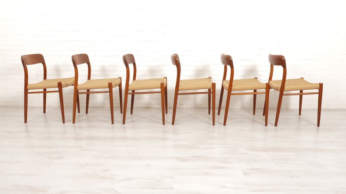 Model 75 Dining Chairs in Teak by Niels Otto Møller for J.L. Møllers, 1950s, Set of 6-HPM-2035056