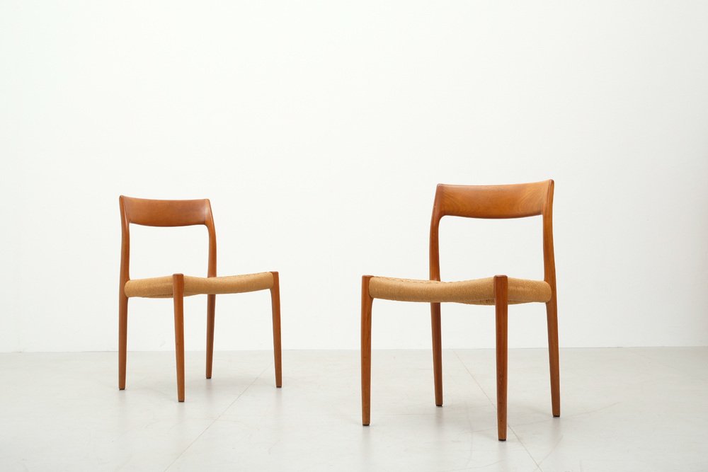 Model 77 Chairs in Teak and Papercord by Niels Møller, 1960, Set of 4