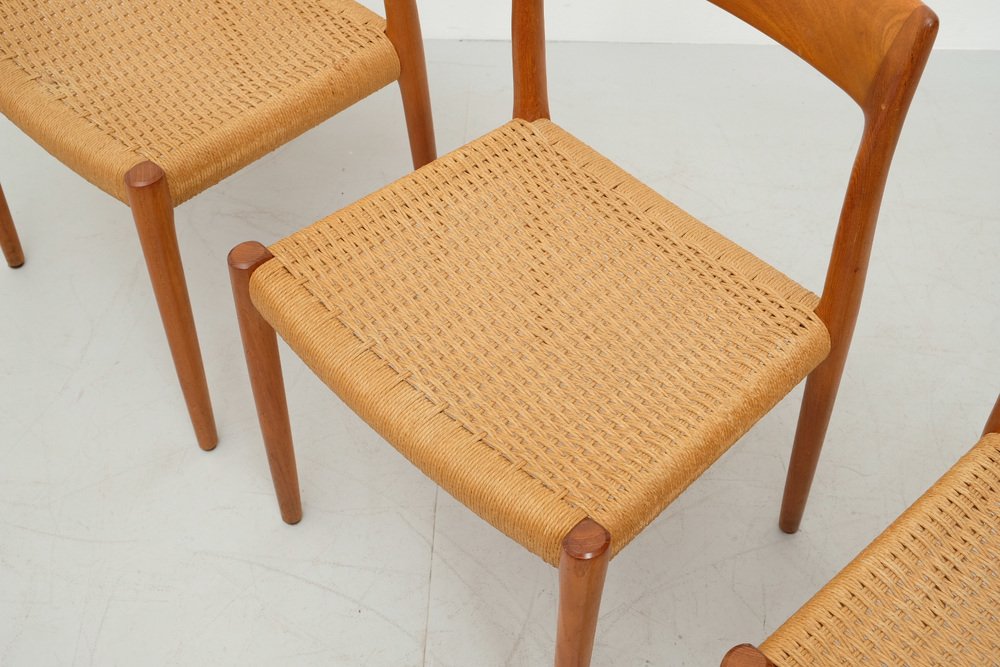 Model 77 Chairs in Teak and Papercord by Niels Møller, 1960, Set of 4