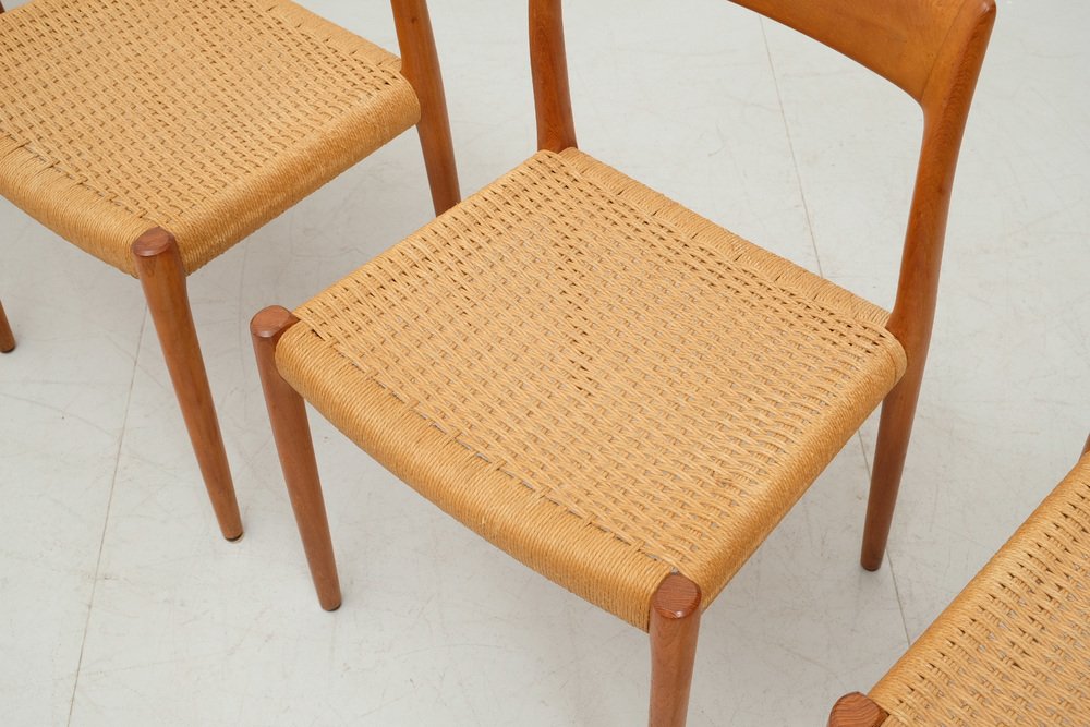 Model 77 Chairs in Teak and Papercord by Niels Møller, 1960, Set of 4