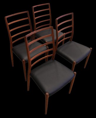 Model 82 Chairs in Teak and Black Leather by Niels Otto (N. O.) Møller for J.L. Møllers, 1960s, Set of 4-BPJ-1756804