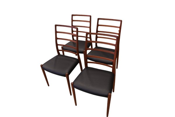 Model 82 Chairs in Teak and Black Leather by Niels Otto (N. O.) Møller for J.L. Møllers, 1960s, Set of 4-BPJ-1756804