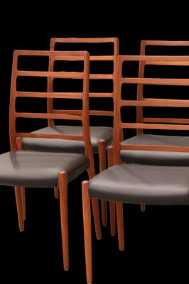 Model 82 Chairs in Teak and Black Leather by Niels Otto (N. O.) Møller for J.L. Møllers, 1960s, Set of 4-BPJ-1756804