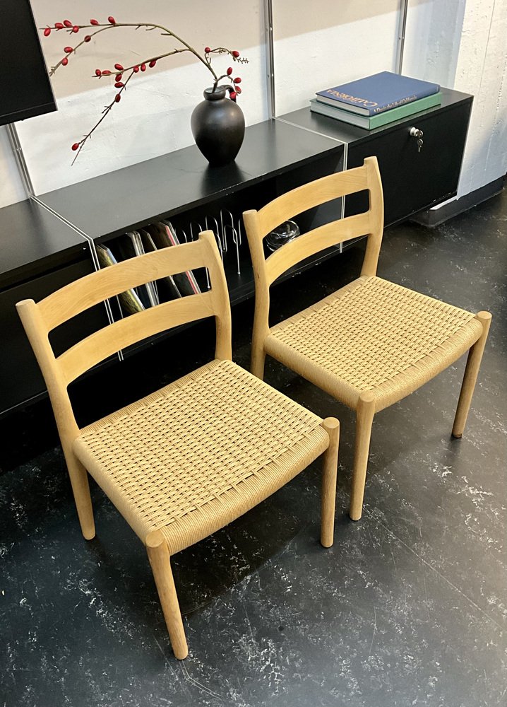 Model 84 Dining Chairs in Oak and Paper-Cord by J.L. Møllers for Niels Otto Møller, Denmark, 1970s, Set of 2