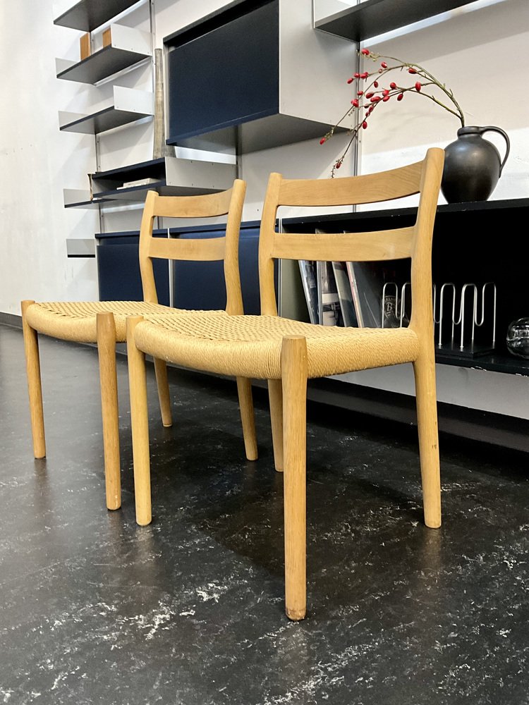 Model 84 Dining Chairs in Oak and Paper-Cord by J.L. Møllers for Niels Otto Møller, Denmark, 1970s, Set of 2