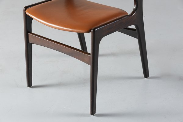 Model 89 Teak and Leather Chairs by Erik Buch, 1970s, Set of 4-SPE-1802934