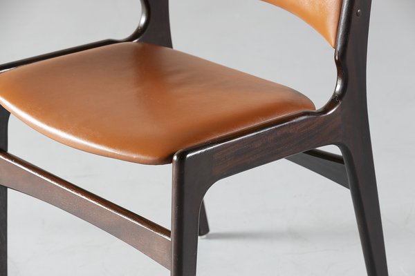 Model 89 Teak and Leather Chairs by Erik Buch, 1970s, Set of 4-SPE-1802934