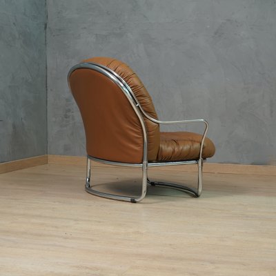 Model 915 Armchair in Chrome and Brown Leather by Carlo de Carli for Cinova, 1969-UH-1756782