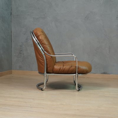 Model 915 Armchair in Chrome and Brown Leather by Carlo de Carli for Cinova, 1969-UH-1756782