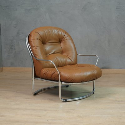 Model 915 Armchair in Chrome and Brown Leather by Carlo de Carli for Cinova, 1969-UH-1756782