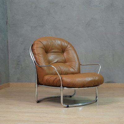 Model 915 Armchair in Chrome and Brown Leather by Carlo de Carli for Cinova, 1969-UH-1756782