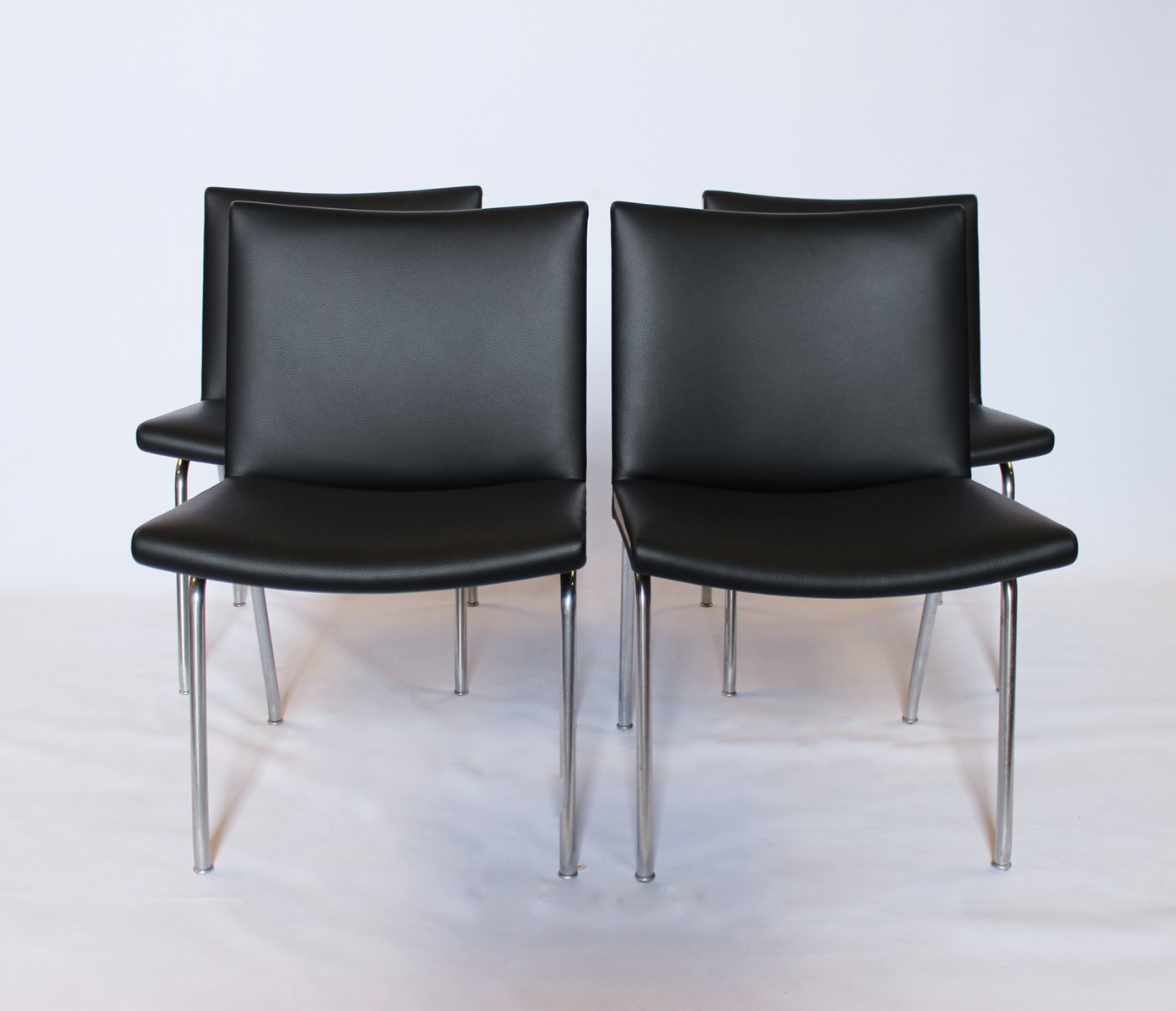 Model AP37 Back Leather Airport Chairs by Hans J. Wegner for A.P. Stolen, 1950s, Set of 4