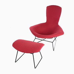 Model Bird Armchair with Ottoman by Harry Bertoia for Knoll, 1970s, Set of 2-EZZ-1017135