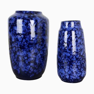 Model Blue Pottery Fat Lava Vases from Scheurich, Germany, 1970s, Set of 2-QZ-1052914