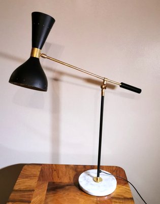 Model Diabolo Brass Table Lamp with Carrara Marble Base in the Style of Stilnovo-QRS-949663