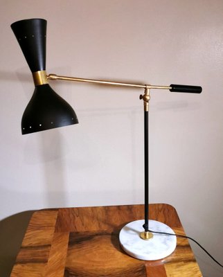 Model Diabolo Brass Table Lamp with Carrara Marble Base in the Style of Stilnovo-QRS-949663