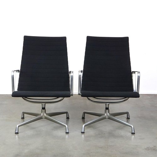 Model Ea 116 Swivel Armchairs in Black Fabric from Vitra, Set of 2