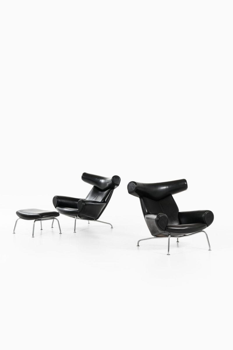 Model Ej-100 Easy Chair and Stool by Hans Wegner for Erik Jorgensen, Set of 2