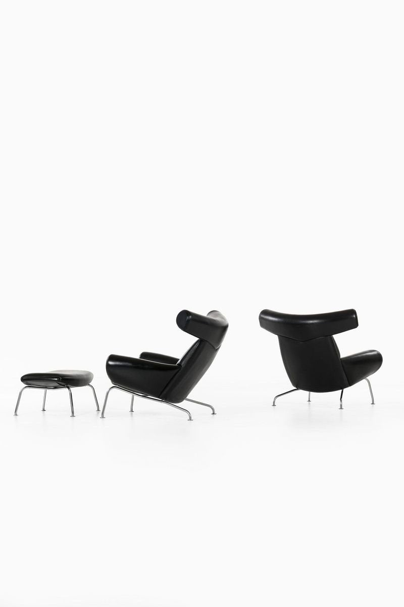 Model Ej-100 Easy Chair and Stool by Hans Wegner for Erik Jorgensen, Set of 2