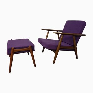 Model GE-240 Armchair and Ottoman by Hans J. Wegner for Getama, 1950s, Set of 2-RDW-1347976