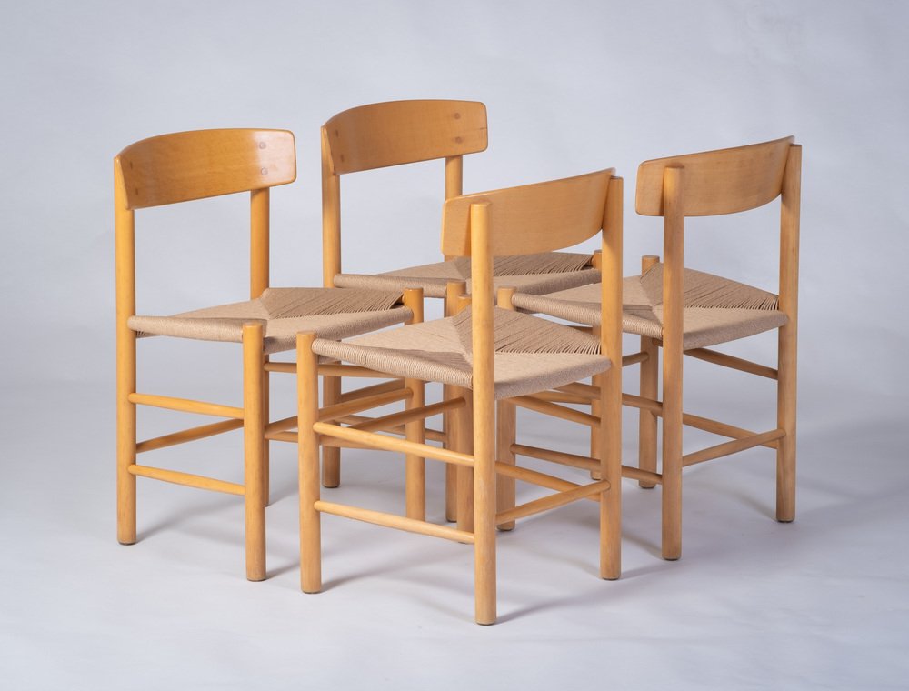 Model J39 Dining Chairs in Beech by Børge Mogensen for FBD, 1940s, Set of 4