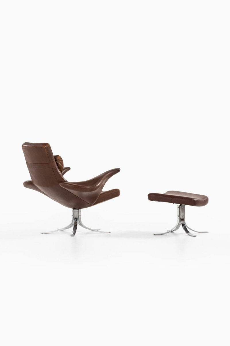 Model Måsen / Seagull Easy Chair & Stool by Gosta Berg for Fritz Hansen, 1971, Set of 2