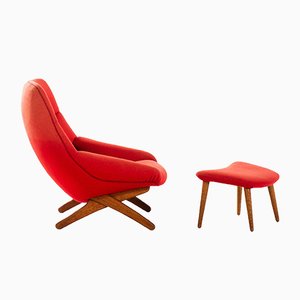 Model ML-91 Easy Chair and Footstool Set by Illum Wikkelsø for Michael Laursen, 1950s, Set of 2-SC-586811