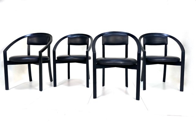 Model Nostro Postmodern Leather Dining Chairs by Anderas Weber for Rosenthal Einrichtung, Germany 1980s, Set of 4-JP-2040161