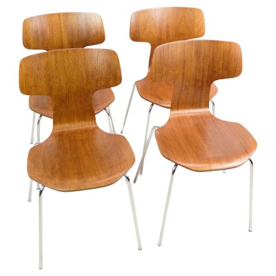 Model T Dining Chairs in Teak by Arne Jacobsen, 1960s, Set of 4-UY-1814867