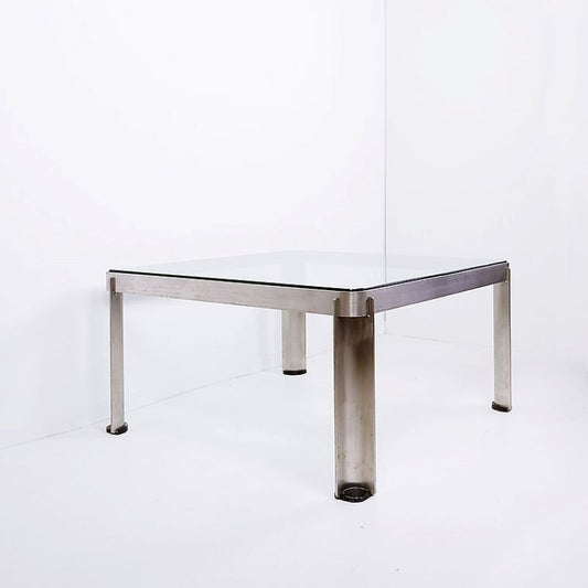 Model T113 Coffee Table in Steel and Crystal attributed to Osvaldo Borsani for Tecno, 1970s