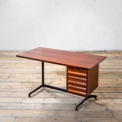 Model T90 Desk with Chest of Drawers and Metal Structure and Wooden Top by Osvaldo Borsani for Tecno, 1960s-FWM-1437556