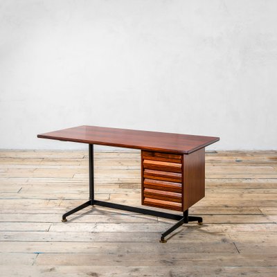 Model T90 Desk with Chest of Drawers and Metal Structure and Wooden Top by Osvaldo Borsani for Tecno, 1960s-FWM-1437556