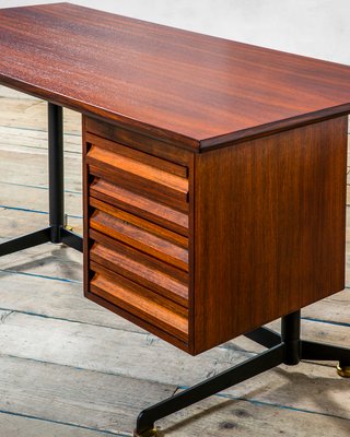 Model T90 Desk with Chest of Drawers and Metal Structure and Wooden Top by Osvaldo Borsani for Tecno, 1960s-FWM-1437556