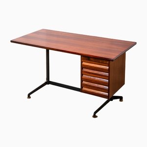 Model T90 Desk with Chest of Drawers and Metal Structure and Wooden Top by Osvaldo Borsani for Tecno, 1960s-FWM-1437556