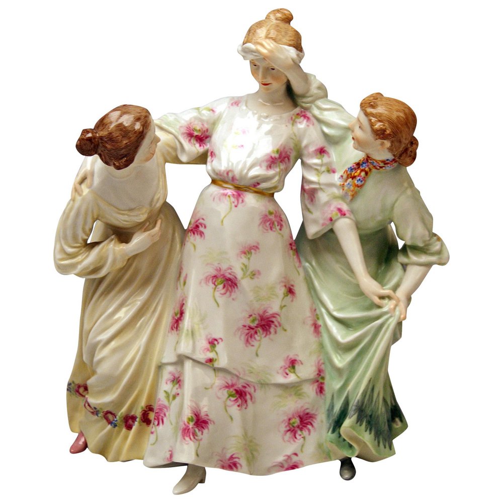 Model W 115 3 Girls Playing Hide and Seek by Theodore Eichler for Meissen, 1890s