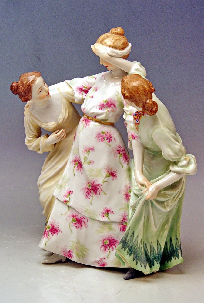 Model W 115 3 Girls Playing Hide and Seek by Theodore Eichler for Meissen, 1890s