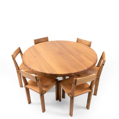 Models T21 & S24 Dining Table & Chairs by Pierre Chapo, 1970s, Set of 7-TJQ-833904