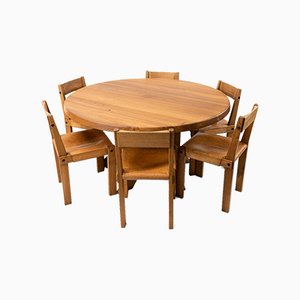 Models T21 & S24 Dining Table & Chairs by Pierre Chapo, 1970s, Set of 7-TJQ-833904