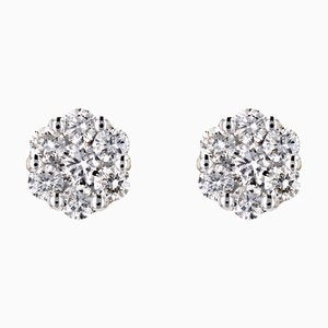 Modern 0.69 Carat Diamond 18 Karat White Gold Flower Stud Earrings, Set of 2-OLU-1743313