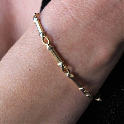 Modern 18 Karat 2-Color Gold Links Gourmette Bracelet-OLU-914682