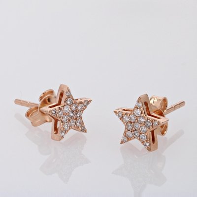 Modern 18 Karat Rose Gold and Diamond Star Stud Earrings, Set of 2-OLU-1731243