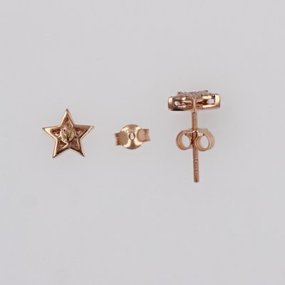 Modern 18 Karat Rose Gold and Diamond Star Stud Earrings, Set of 2-OLU-1731243