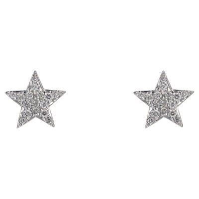 Modern 18 Karat White Gold and Diamond Star Stud Earrings, Set of 2-OLU-1731242