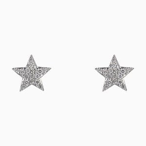 Modern 18 Karat White Gold and Diamond Star Stud Earrings, Set of 2-OLU-1731242