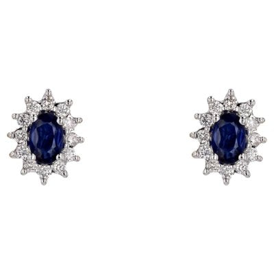 Modern 18 Karat White Gold Daisy Stud Earrings with Sapphire and Diamonds, Set of 2-OLU-1731245